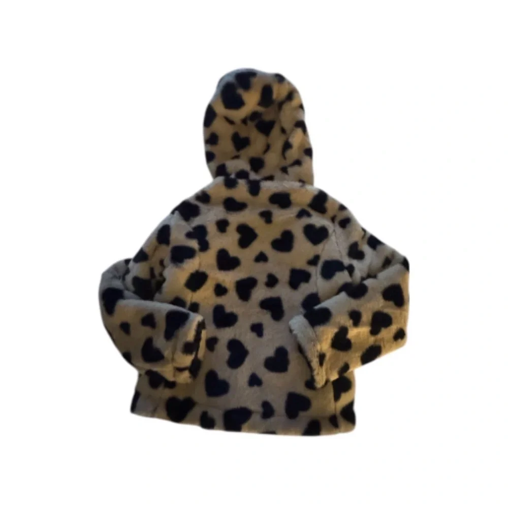 Kids Black Puffer Jacket with Leopard-Print Hood Lining - Picture 3 of 6